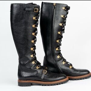 Dior Black Lace-Up Boots with Gold Details